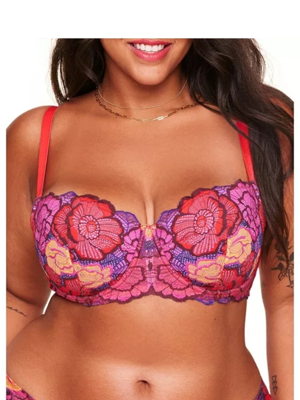 Adore Me Floral Lace Underwire Bra Red Pink Multi Size 40G